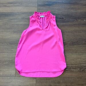 Jade Melody Tam Vibrant Hot Pink Ruffle Neck Sleeveless Blouse